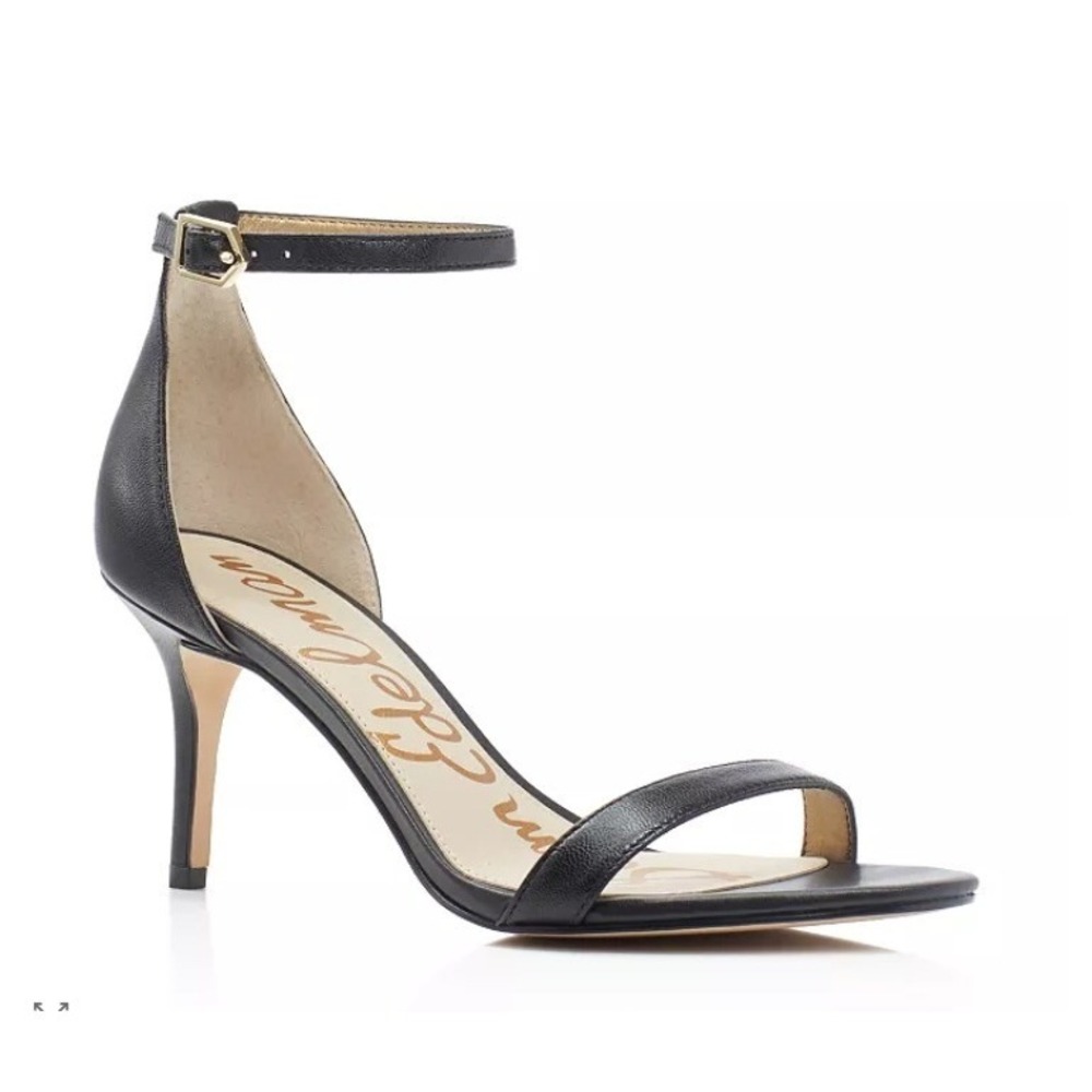 Sam Edelman Black Leather Ankle Strap Kitten Heel Sandals